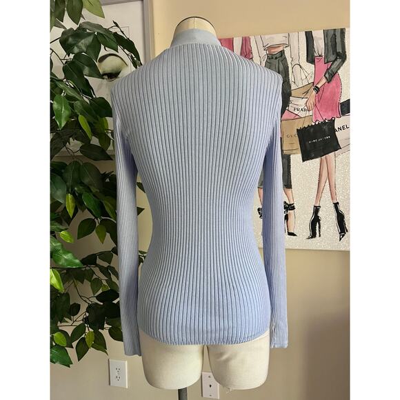 Sandro Womens Career Silk Blend Stretch Fitted Ribbed Logo Cardigan Size 4 - Picture 7 of 9